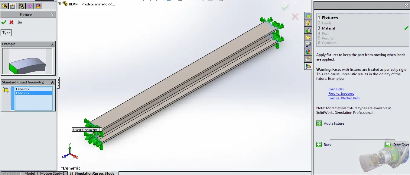 running fea solidworks with beams